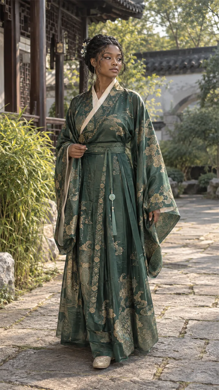 Black woman wearing a Hanfu-inspired portrait look